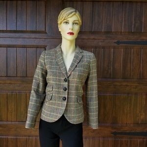 Talbots Plaid Wool Blazer Jacket with Elbow Patches Size 4P